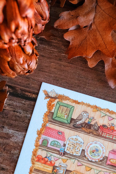 CARTE "L'étagère d'automne des souris" A6, - carterie - papeterie