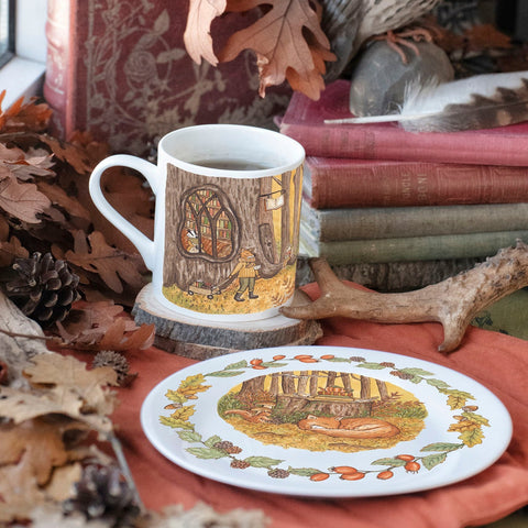 Tasse et assiette en porcelaine « Tea time d'automne en forêt »
