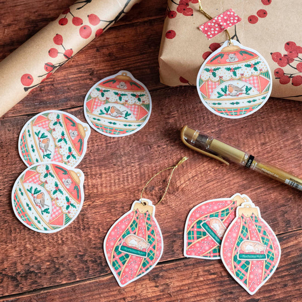 Lots d'étiquettes cadeaux "Boules de noël" - papeterie