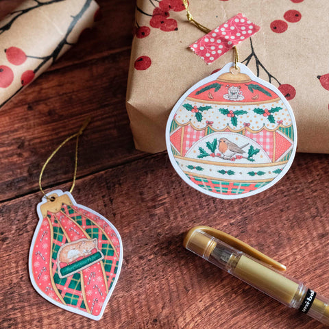 Lots d'étiquettes cadeaux "Boules de noël" - papeterie