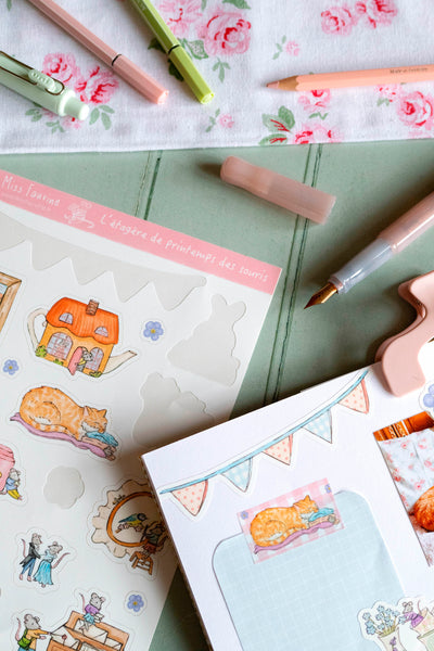 Planche de stickers "L'étagère de printemps des souris", Format A5