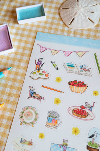 Planche de stickers "L'étagère d'été des souris", Format A5