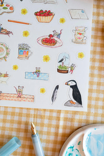 Planche de stickers "L'étagère d'été des souris", Format A5