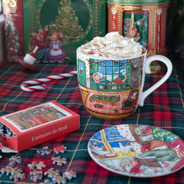 "Un Noël au coin du feu", Ensemble avec tasse, sous-tasse et mini puzzle