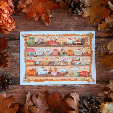 CARTE "L'étagère d'automne des souris" A6, - carterie - papeterie