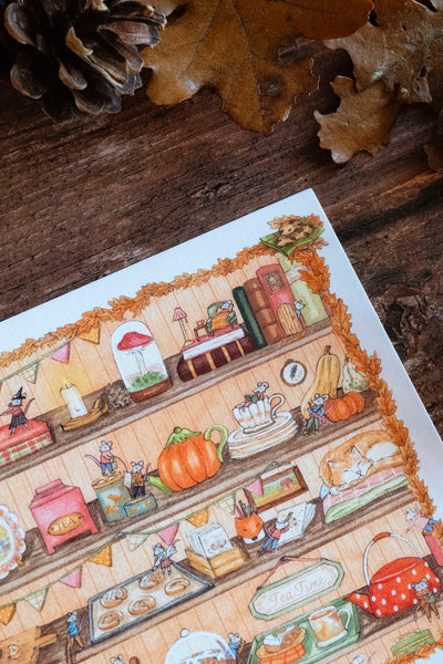 CARTE "L'étagère d'automne des souris" A6, - carterie - papeterie