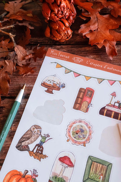 Planche de stickers "L'étagère d'automne des souris", Format A5 - papeterie