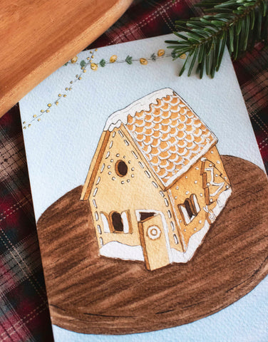 Illustration originale Maison Biscuit de Noël - Petit format - Aquarelle - Affiche - décoration