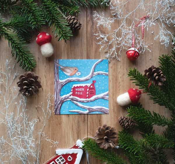 Rouge gorge Noël, Affiche et carte - carterie - papeterie